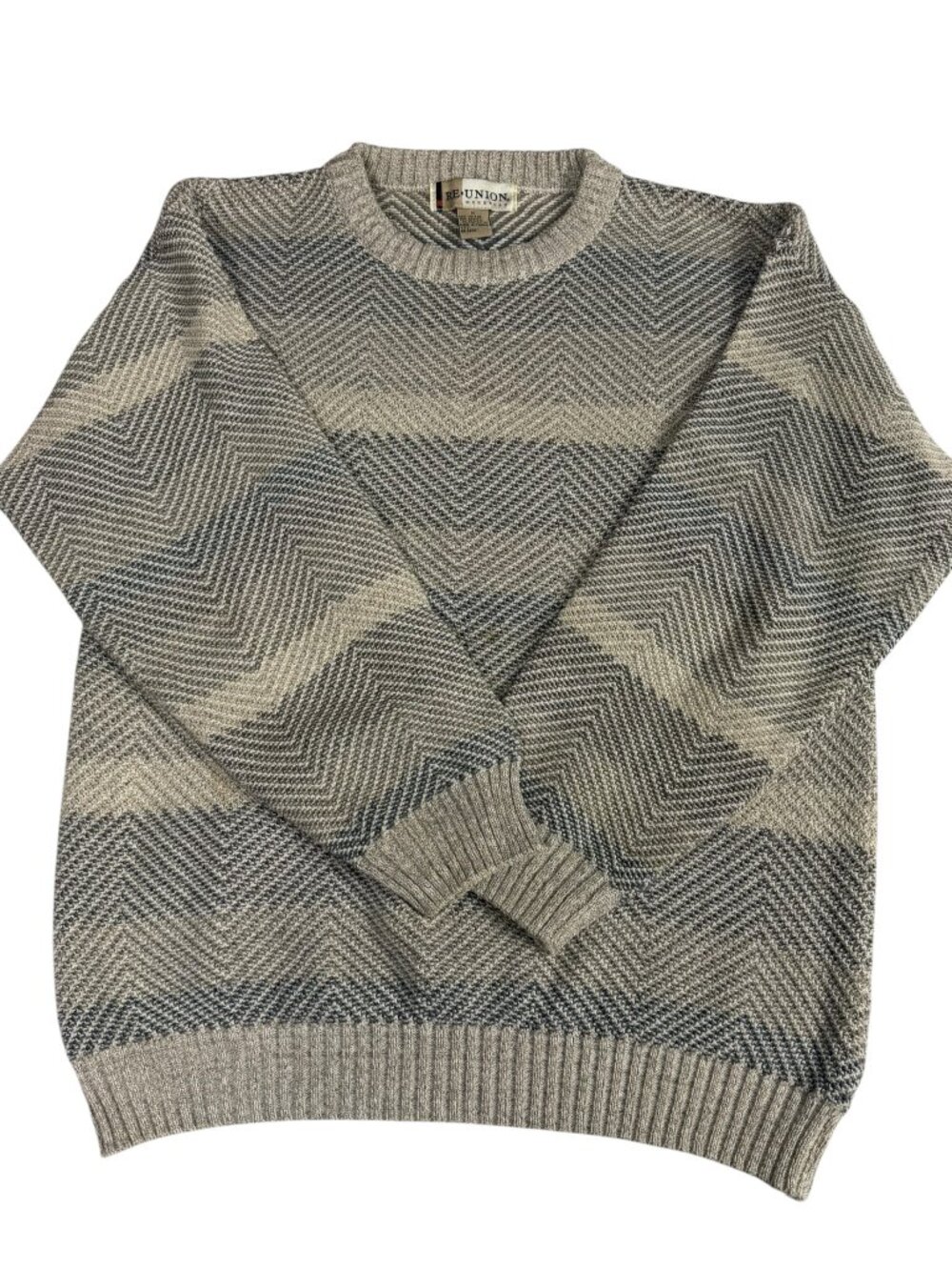 Reunion Vintage 90s Chevron Knit Sweater Men's M Gray Taupe Grandpa